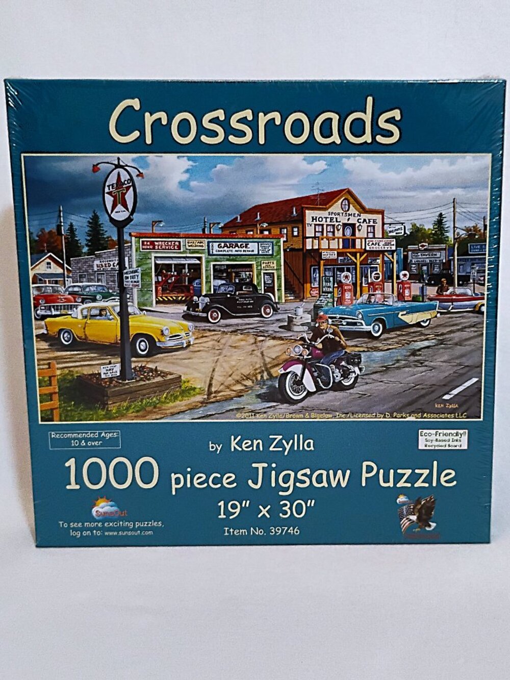 SunsOut Crossroads 1000 Pc Puzzle by Ken Zylla Car Auto Texaco Tavern #39746 NEW